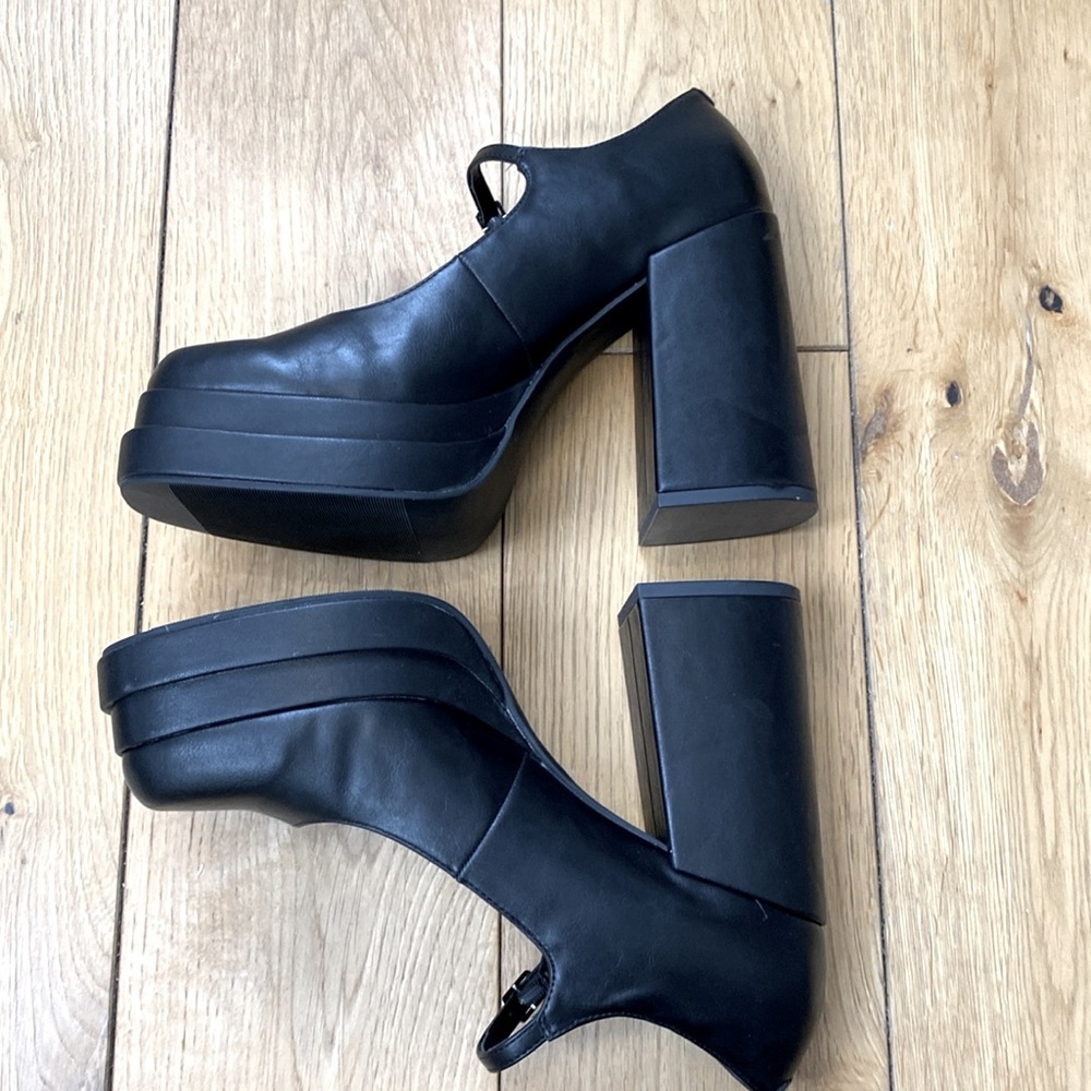 Black Platform Block Heel Mary Jane Women's Shoes